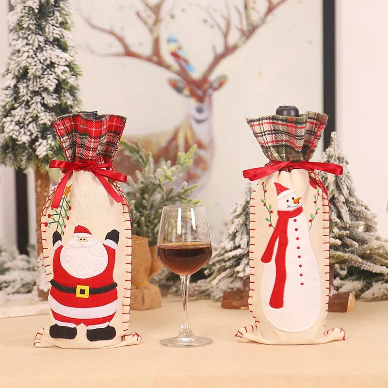 Christmas Wine Bottle Cover Merry Christmas Decorations For Home 2024 Navidad Noel Natal Ornaments Xmas Gift Happy New Year 2025