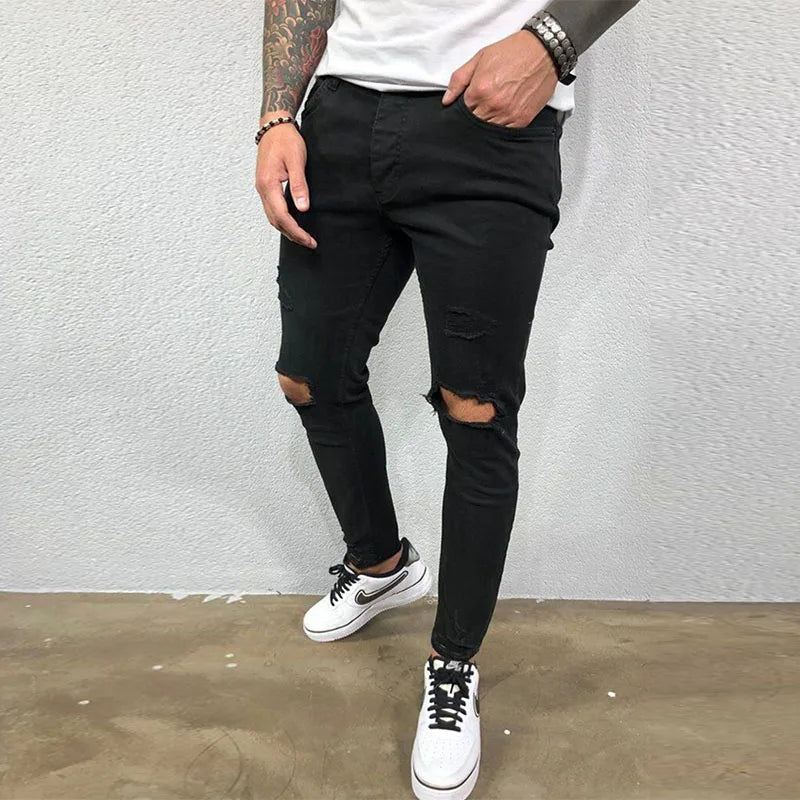 Men's Ripped Skinny Jeans 👖 | Knee Hole Stretch Denim Pants | Hip-Hop Style Slim Fit S-4XL