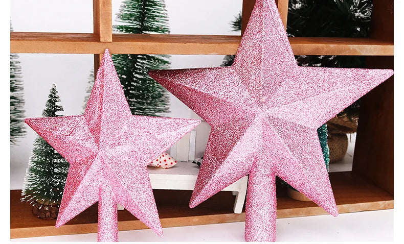 Christmas Tree Top Star Decorations, Shiny Gold Powder, Five-Pointed Star, New Year's Ornament, Merry Christmas Decorations,