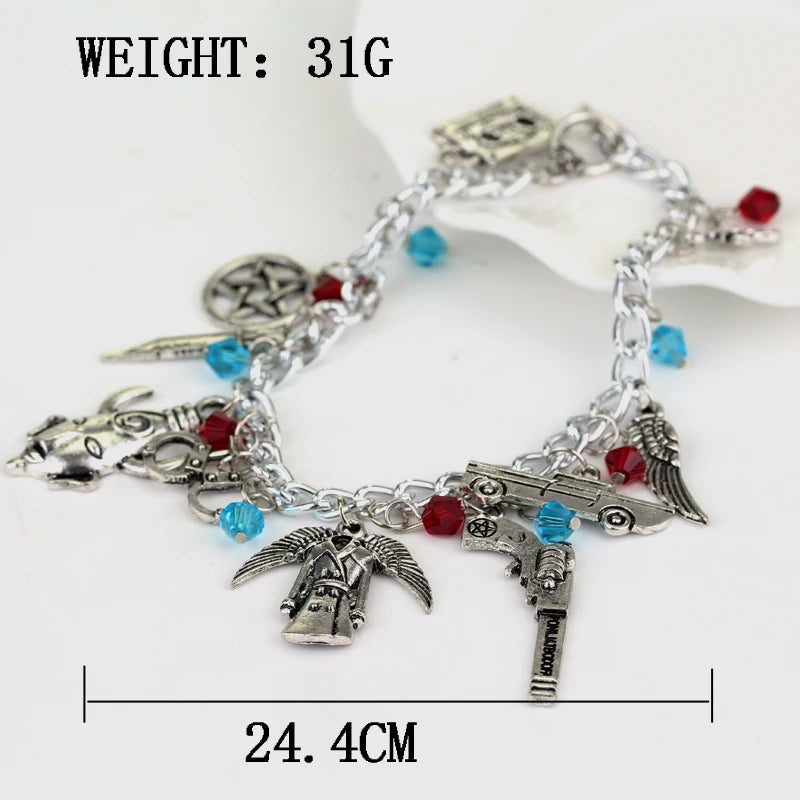 🔮 Supernatural-Inspired Charm Bracelet 🌟 Dean Winchester Jewelry with Gothic Pendants – A Must-Have for Fans