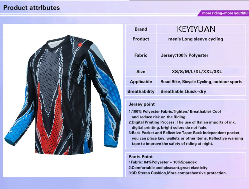 KEYIYUAN New Moto Bicycle Jersey Long Sleeve Mtb Cycling Wear Motocross T-shirt Mountain Bike Downhill Clothing Maillot Velo