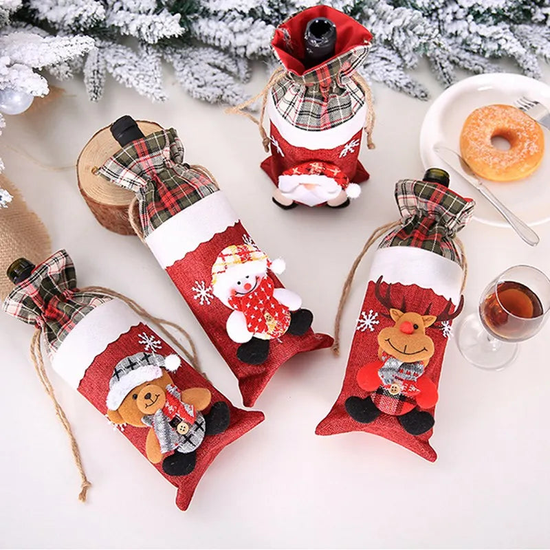 Christmas Wine Bottle Cover Merry Christmas Decorations For Home 2024 Navidad Noel Natal Ornaments Xmas Gift Happy New Year 2025