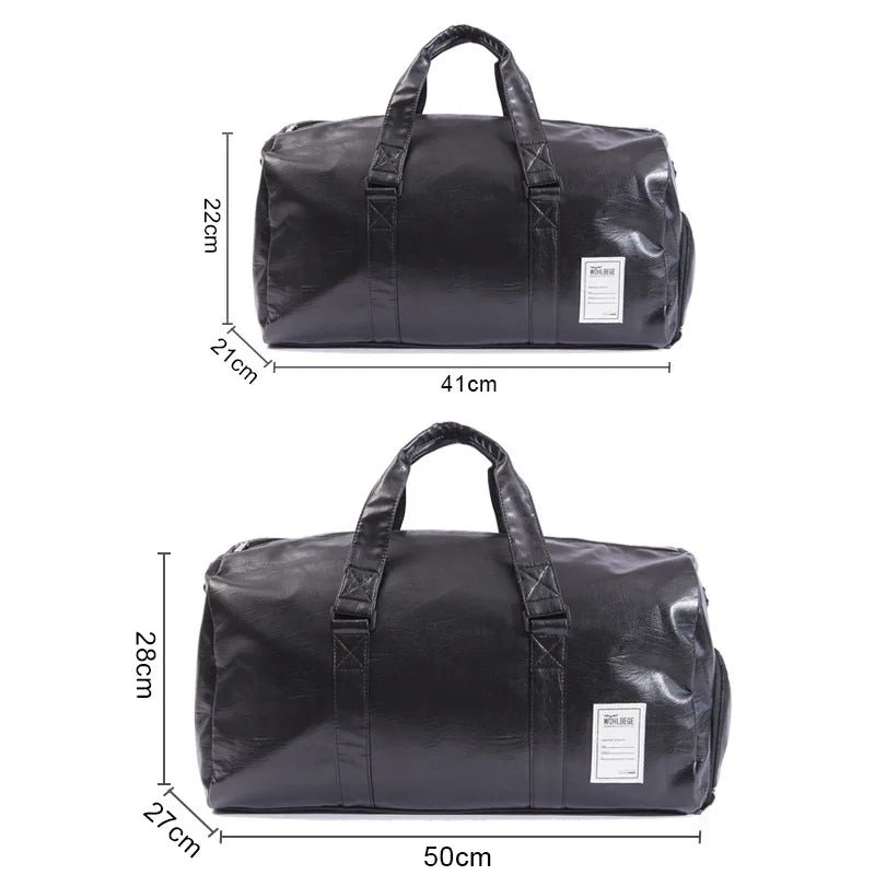 Large Capacity Leather Travel Bag – Waterproof Fitness Duffle with Shoe Pocket, Weekend Sports Luggage for Men & Women