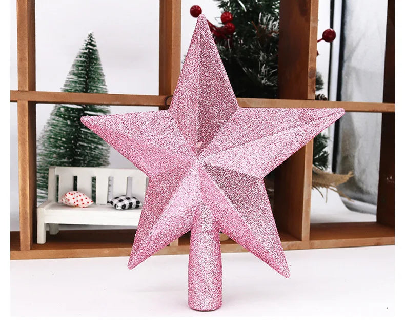 Christmas Tree Top Star Decorations, Shiny Gold Powder, Five-Pointed Star, New Year's Ornament, Merry Christmas Decorations,