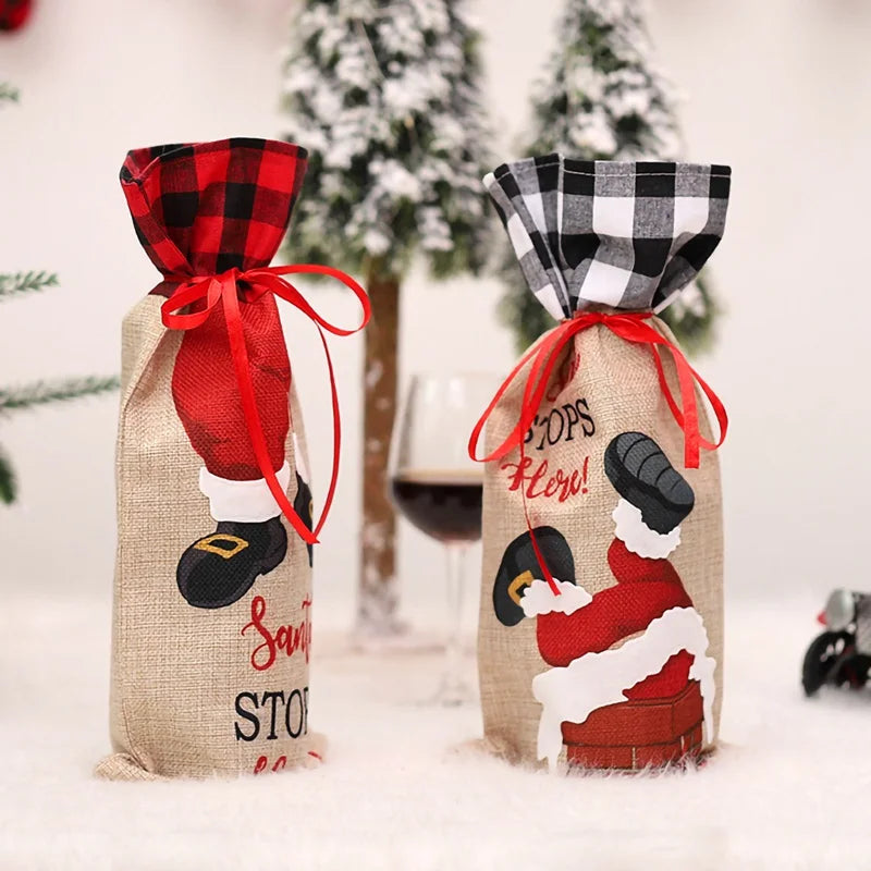 Christmas Wine Bottle Cover Merry Christmas Decorations For Home 2024 Navidad Noel Natal Ornaments Xmas Gift Happy New Year 2025