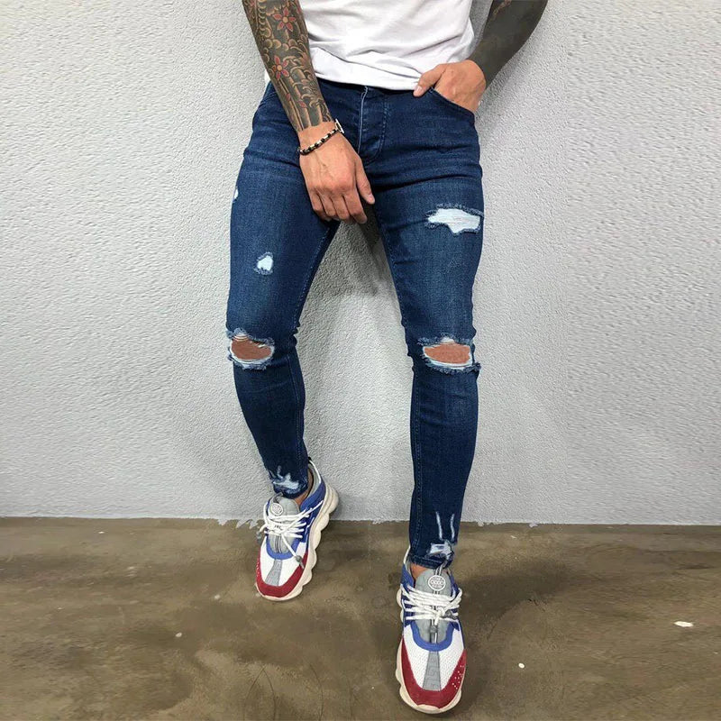 Men's Ripped Skinny Jeans 👖 | Knee Hole Stretch Denim Pants | Hip-Hop Style Slim Fit S-4XL