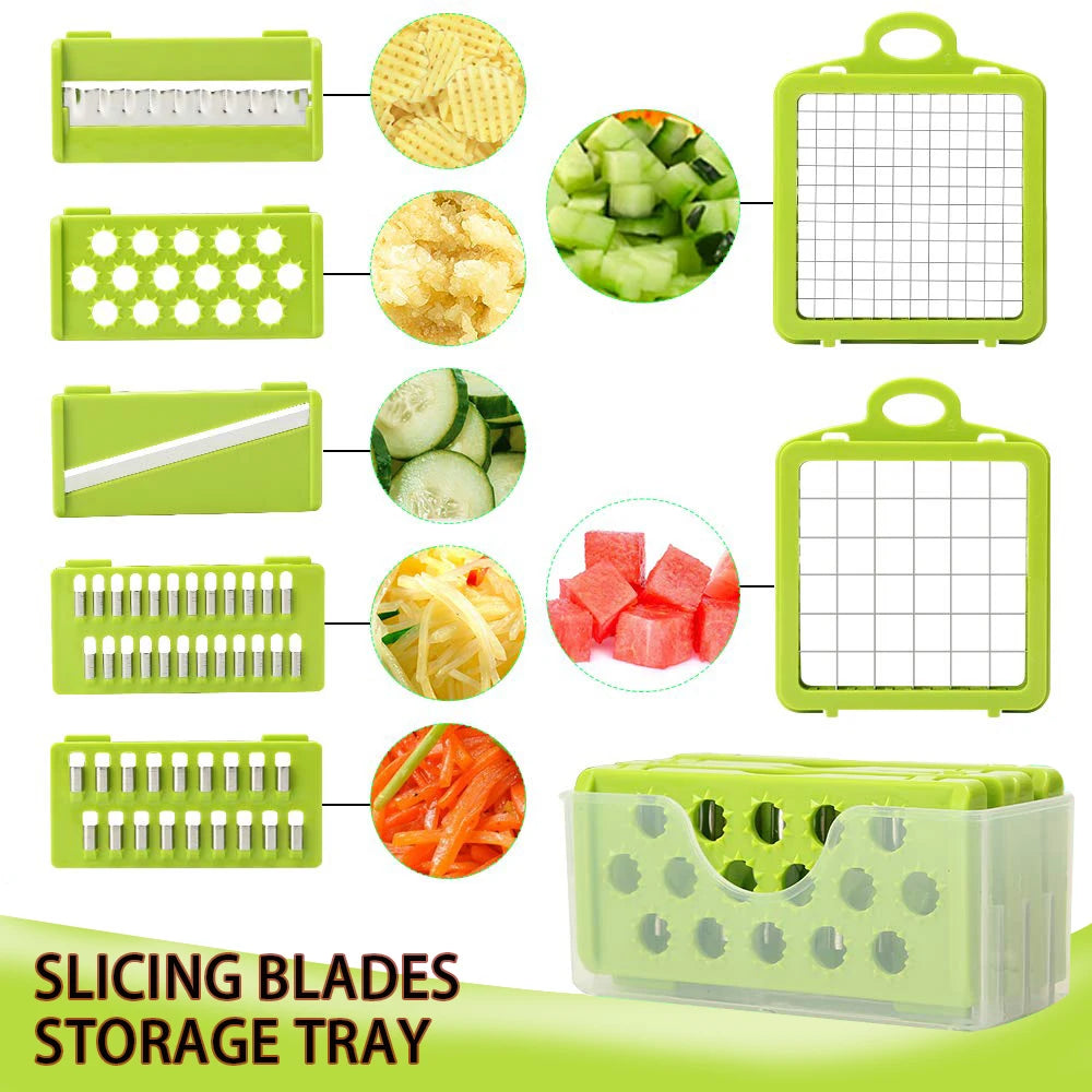 9-in-1 Multifunctional Vegetable Cutter & Slicer with Drain Basket - Carrot Potato Grater Onion Chopper Kitchen Gadgets