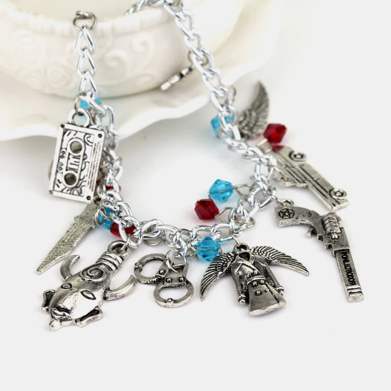 🔮 Supernatural-Inspired Charm Bracelet 🌟 Dean Winchester Jewelry with Gothic Pendants – A Must-Have for Fans