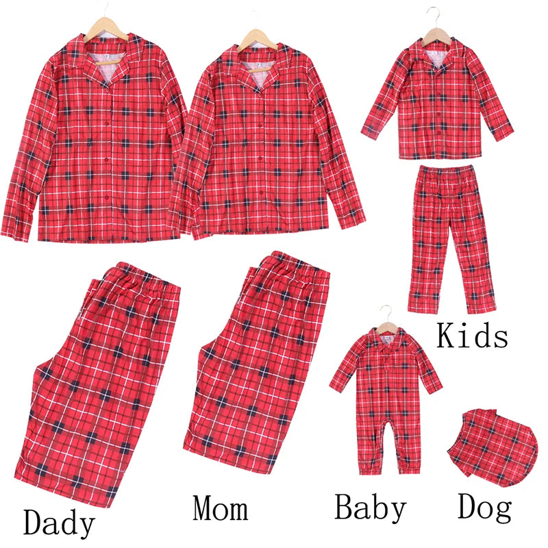 Christmas Family Matching Pajamas – Plaid Cotton Set for the Whole Family (Including Dog!) 🎄🐾