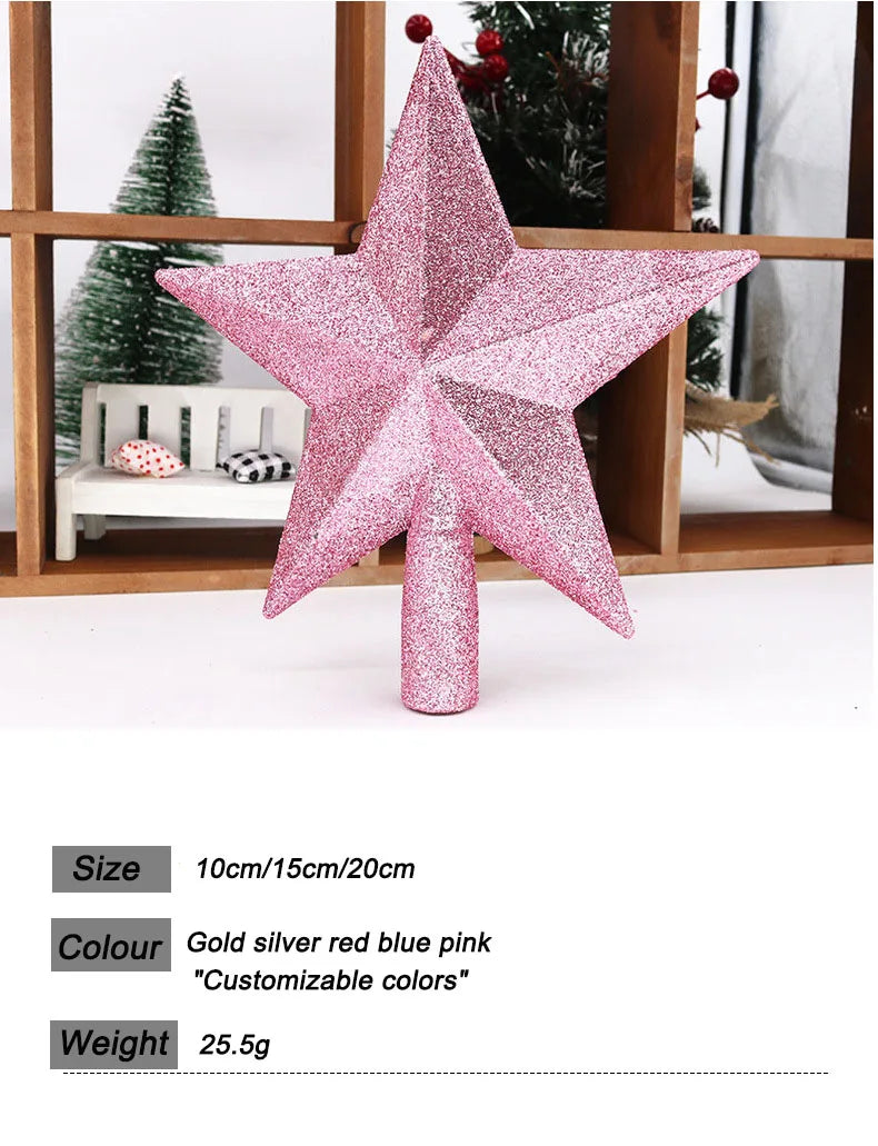 Christmas Tree Top Star Decorations, Shiny Gold Powder, Five-Pointed Star, New Year's Ornament, Merry Christmas Decorations,