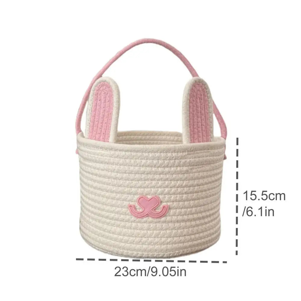 🐰 Easter Bunny Basket – Soft Cotton Rope Tote for Egg Hunt, Candy & Gifts