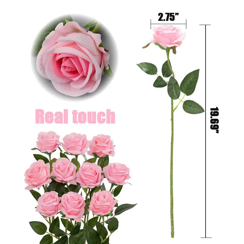 10-200PCS Realistic White Artificial Roses 🌹 | Silk Fake Flowers with Long Stems for Wedding, Home & Party Decor