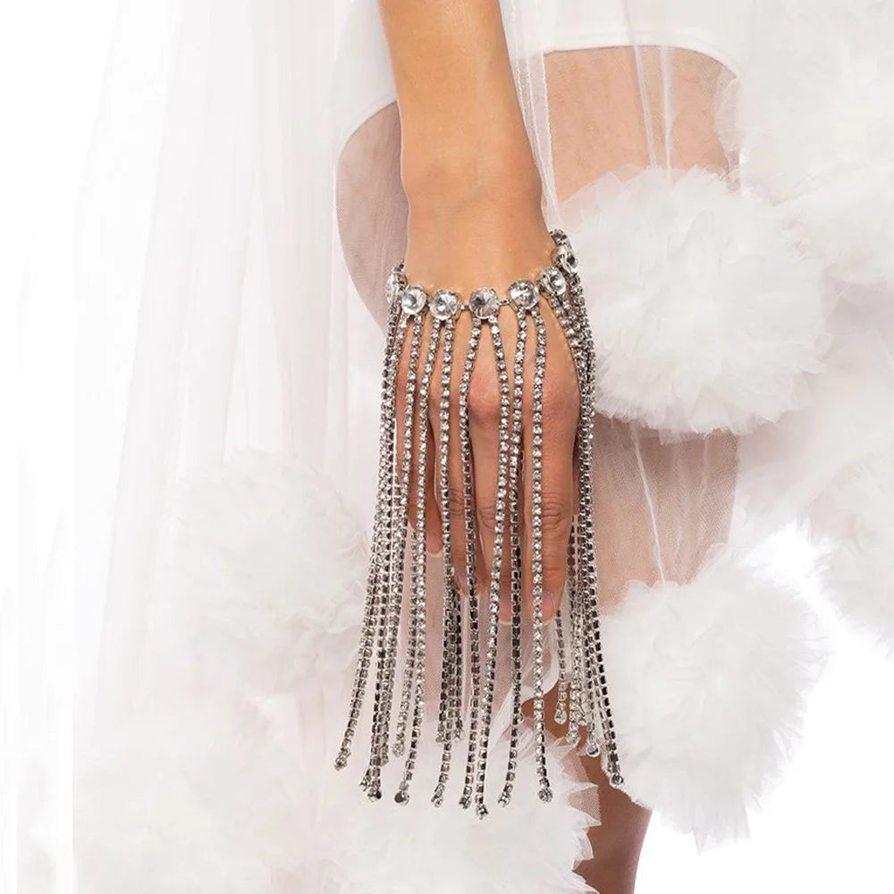 Sparkling Rhinestone Tassel Hand Bracelet - Fashionable Arm Cuff Jewelry