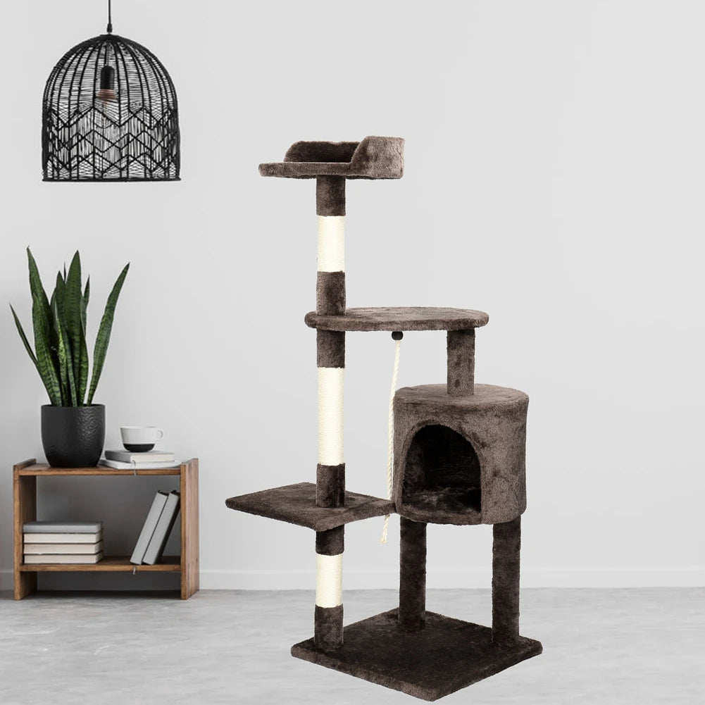 Cat Tree Multi-Level Tower Condo, Scratching Post Kitten Toy, Cozy Condo Climb Furniture, Climbing Tower Activity Centre - Dark Brown