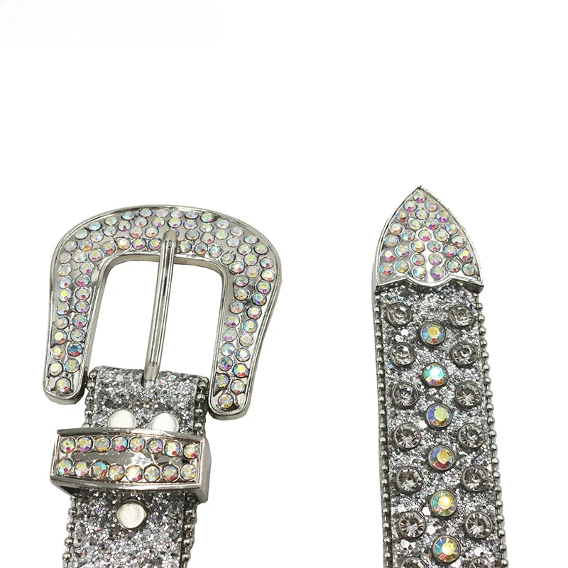 Rhinestone Rivet Belt | Glitter PU Leather Punk Belt | Hip Hop Cowboy Cowgirl Fashion Accessory