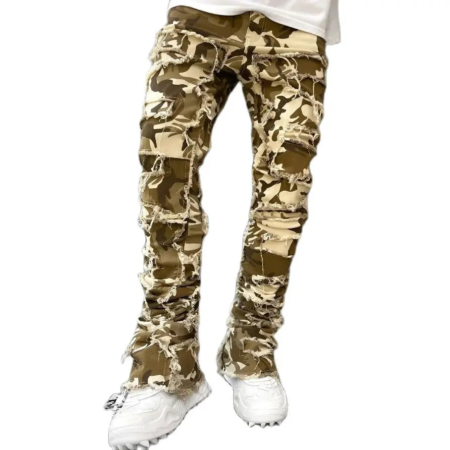 High Street White Men's Stacked Jeans | Hip-Hop Style Denim Pants Upgrade Your Wardrobe with Edgy Streetwear! Jeans for men