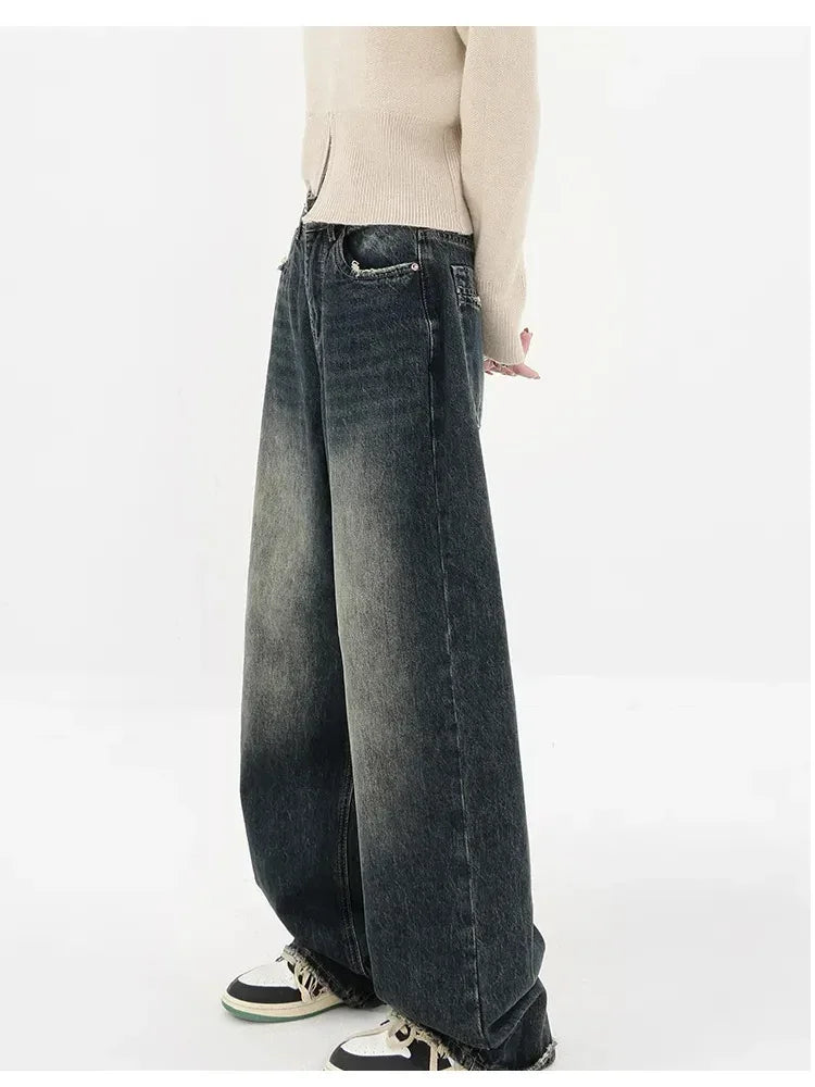 Streetwear Retro High Waist Loose Wide-Leg Jeans