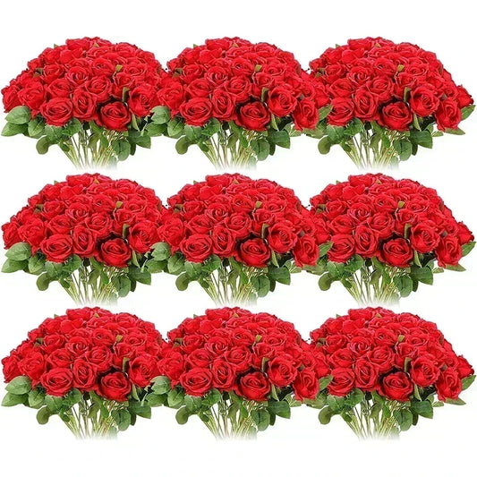 100PCS Artificial Silk Roses 🌹 | Realistic Fake Flower Bouquet for Wedding, Party & Home Décor