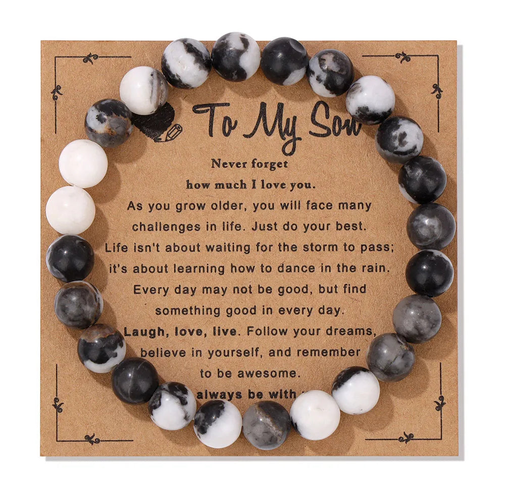 Family Cache Bracelet – Natural Stone Bead Jewelry Gift for Dad, Mom, Son, Sister, and More - Bracelet for women