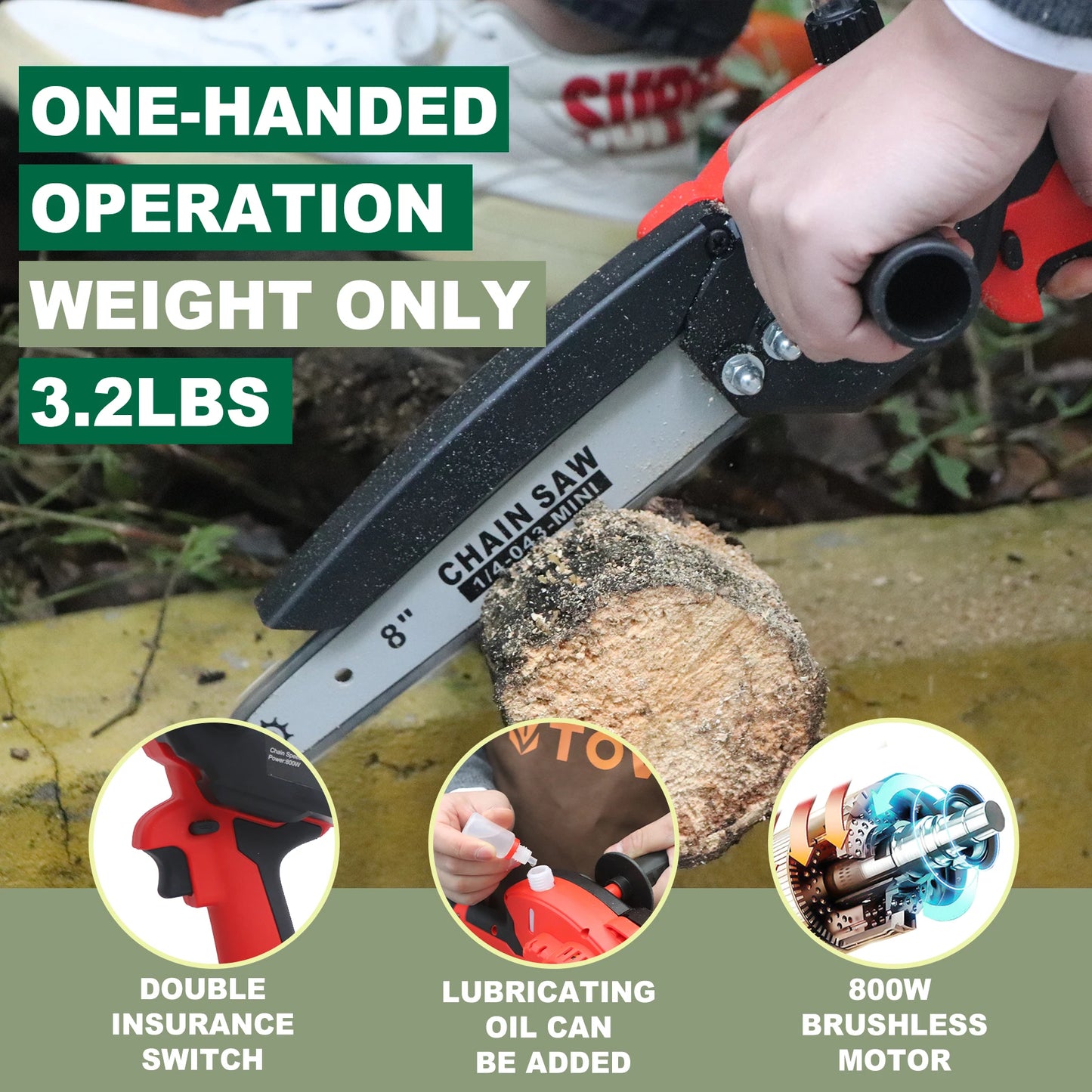 🌟 T TOVIA 8 Inch 21V Cordless Mini ChainSaw 🌟