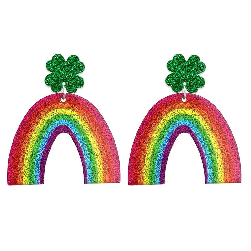 New St. Patrick's Earrings Green Festival Atmosphere Rainbow Beer Clover Shining Acrylic Earrings