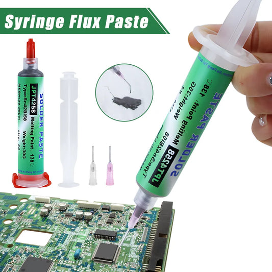 138℃ Solder Paste Syringe Flux No Clean Solder Paste Low Temperature Lead-free Needle Tube Solder Paste DIY Welding Components