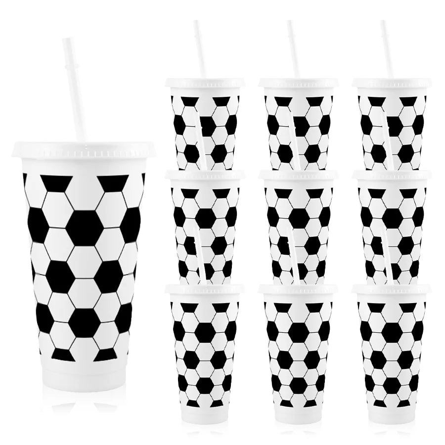 10pcs Plastic Cups with Sports Themes Such as Football, Basketball, Rugby, and Baseball, Loose Sports Party Decoration Cups, Pla