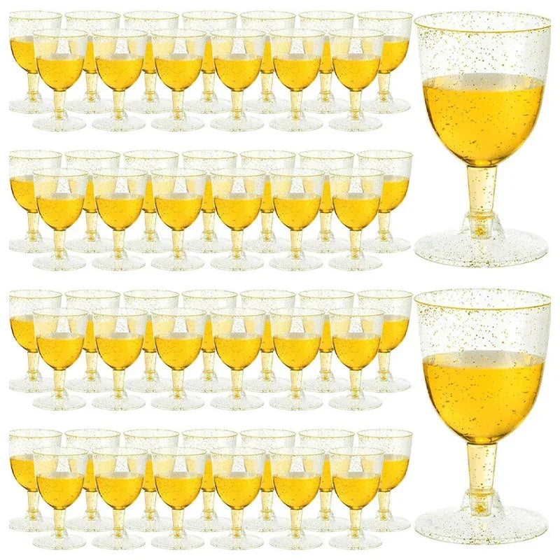 25/50Pack Disposable Plastic Wine Glasses Bubble Tea 150ml Champagne Glasses with Handles for Wedding Birthday Graduation Party