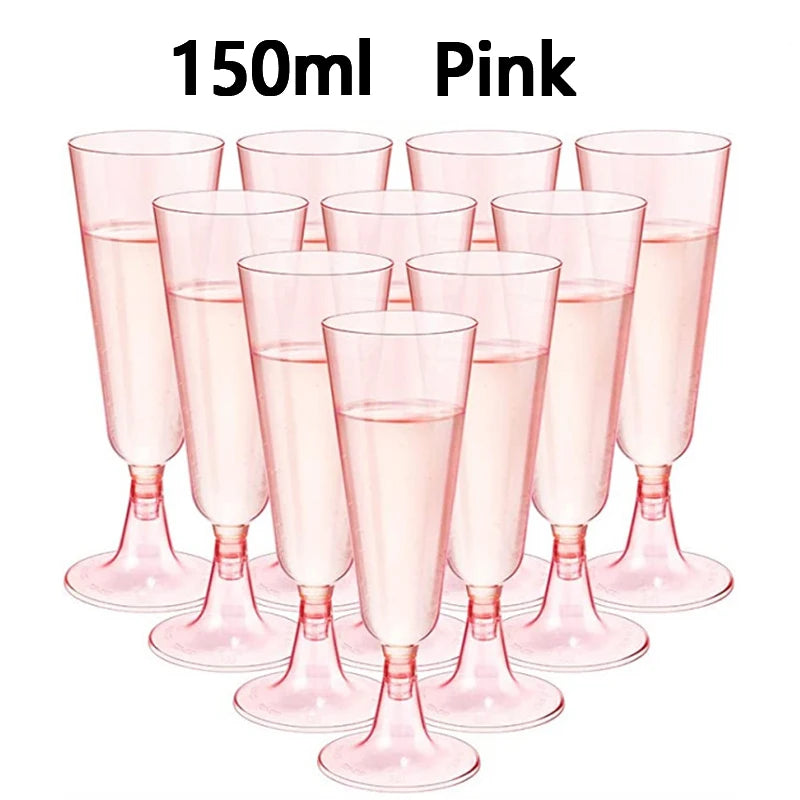 15/25/50PCS Disposable Champagne Glasses – 150ml Plastic Cocktail & Martini Cups for Weddings, Parties & Events ✨