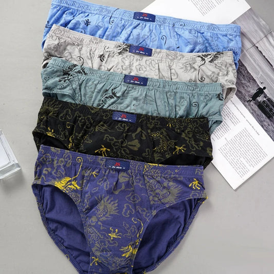 🔥 2 Pcs/Lot 100% Cotton Men's Printed Briefs | Breathable & Moisture Absorbent Underwear | Loose Plus Size Panties L-5XL