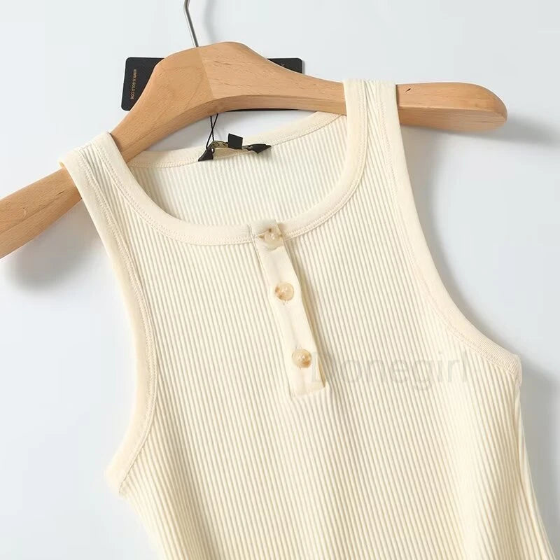 Tank for Women – Solid Sleeveless Ribbed Knit Crop Top 💖 Kpop Summer Casual Vest