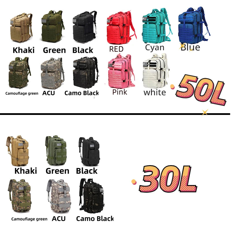 🎒 30L/50L 1000D Nylon Waterproof Trekking Backpack - Outdoor Rucksacks for Fishing, Hunting, Camping, Hiking 🎒