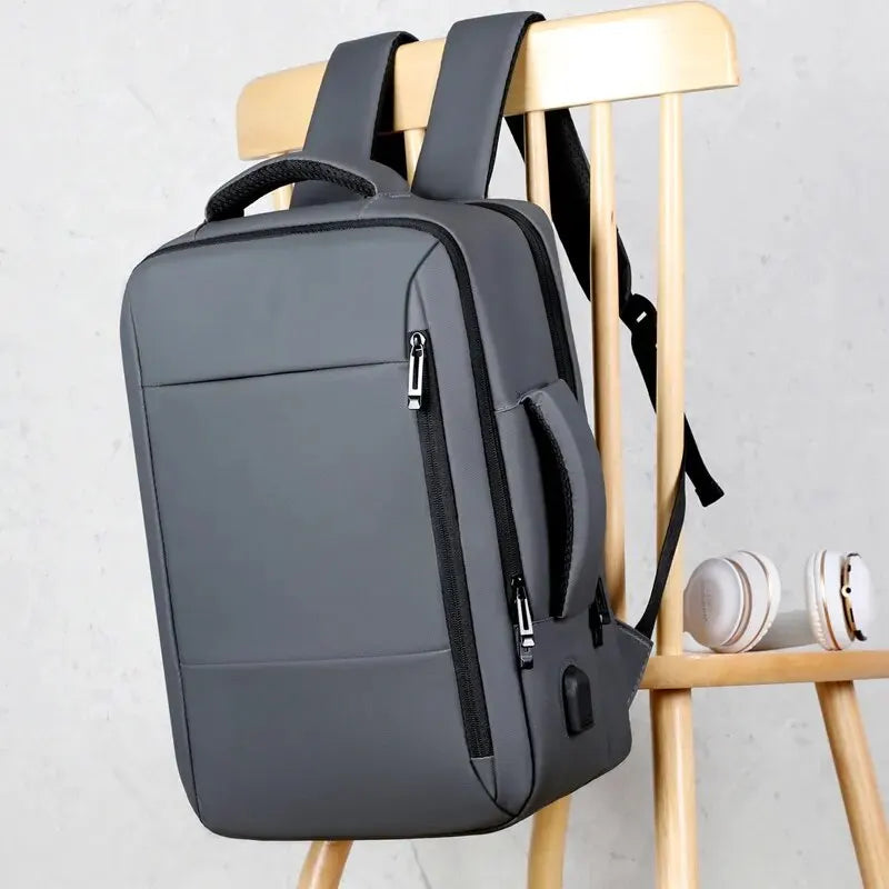 Men's Large Capacity Backpack – USB Charging, Waterproof Laptop Bagpack for Business & Travel with Luggage Strap