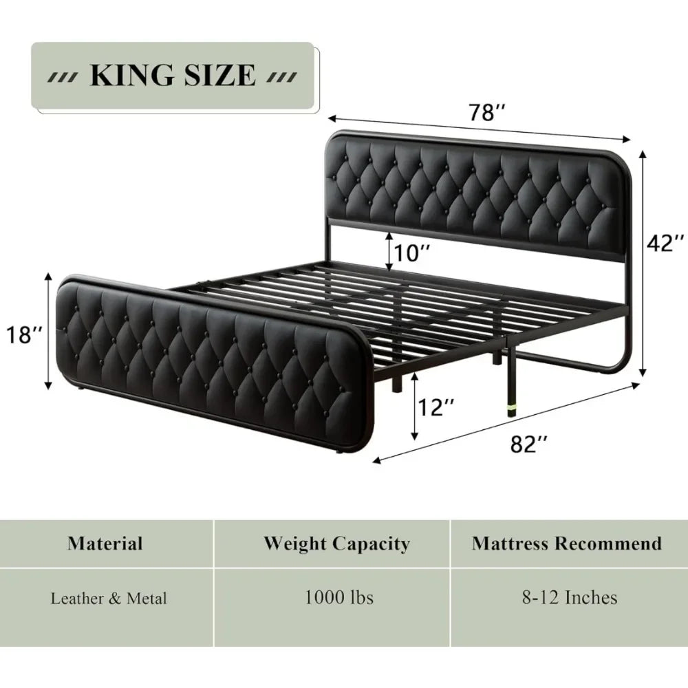 King Size Heavy Duty Bed Frame with Faux Leather Headboard 🛏️✨