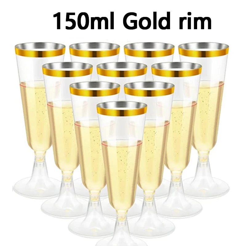 15/25/50PCS Disposable Champagne Glasses – 150ml Plastic Cocktail & Martini Cups for Weddings, Parties & Events ✨