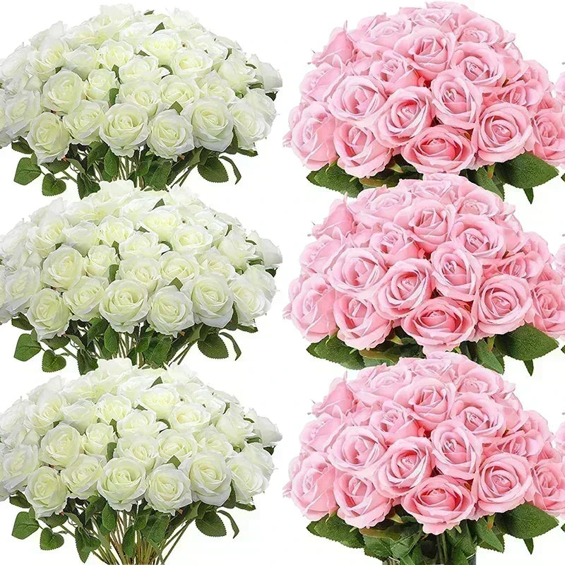 50PCS Artificial Silk Roses Bouquet | Realistic Fake Flowers for Home, Wedding & Party Decor