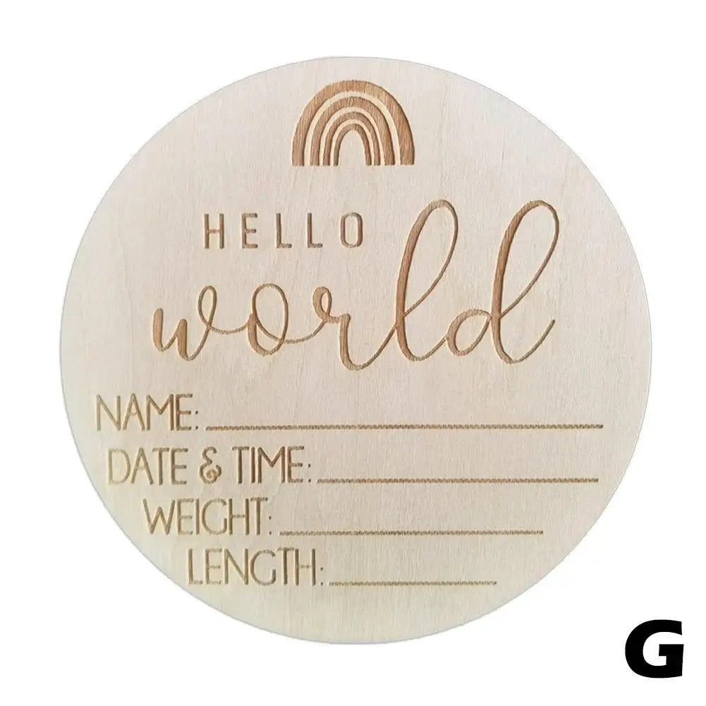 Baby Wooden Milestone Card | Engraved "Hello World" Newborn Photography Prop | Natural Wood Milestone Chips for Children