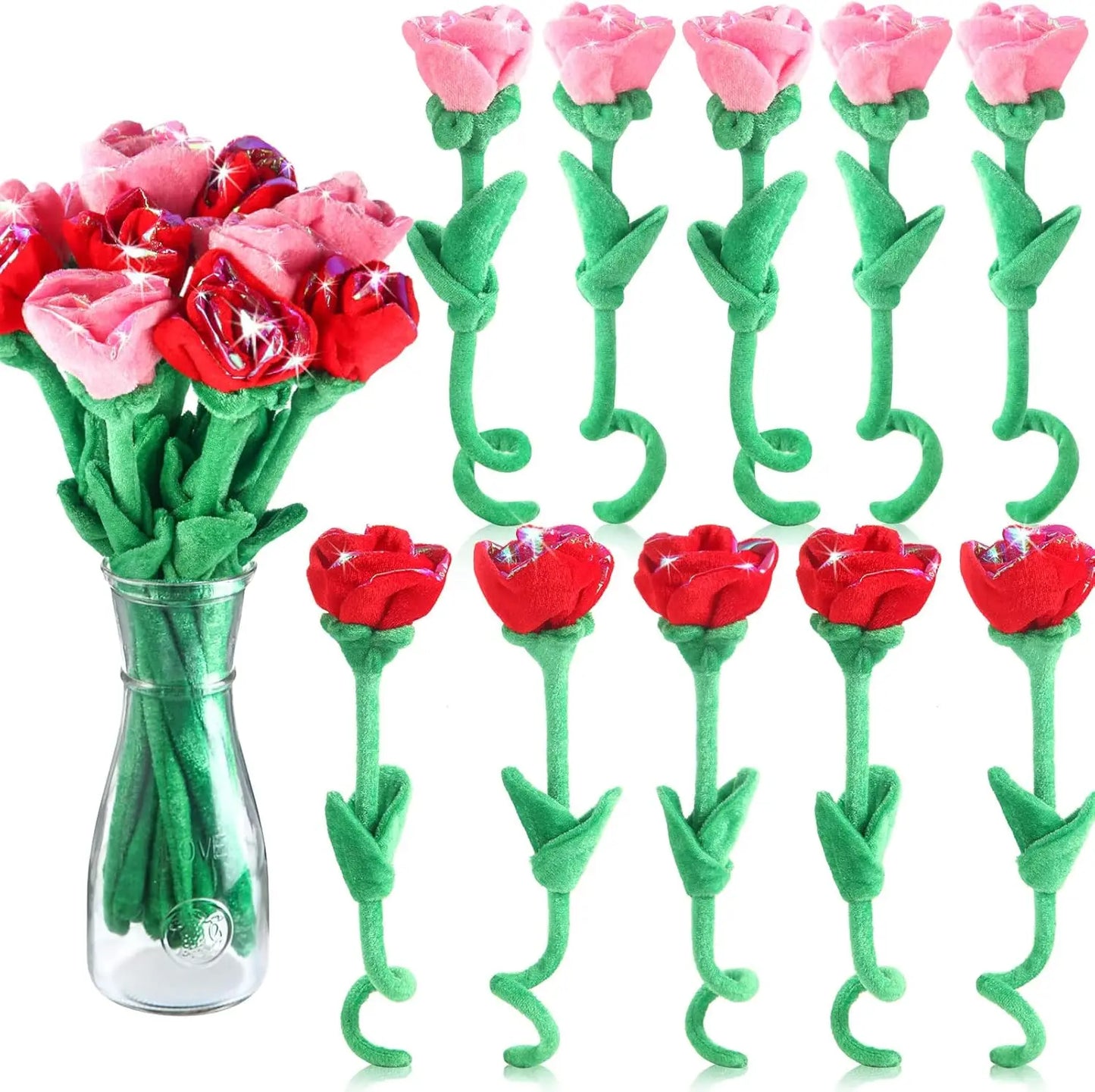 10-30Pcs Plush Rose Flower Bouquet – Soft Stuffed Roses with Bendable Stems, Romantic Gift for Girls & Home Decor