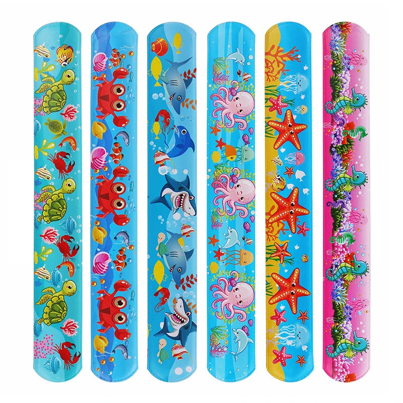 12PCS Cartoon Slap Bracelets | Unicorn Dinosaur Slap Bands for Kids | Party Favors & Prizes | Birthday Goodie Filler