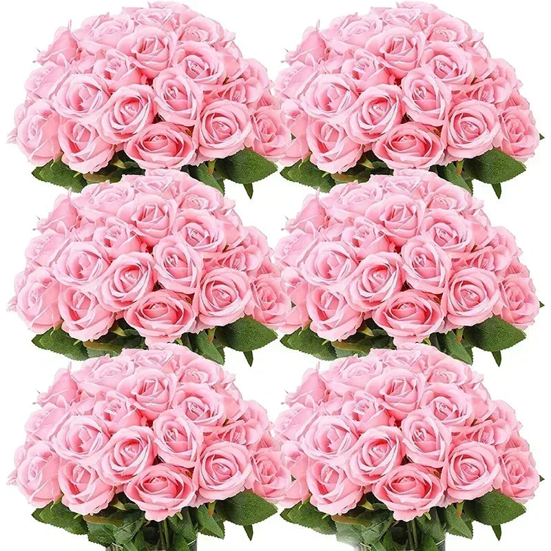 100PCS Artificial Silk Roses 🌹 | Realistic Fake Flower Bouquet for Wedding, Party & Home Décor