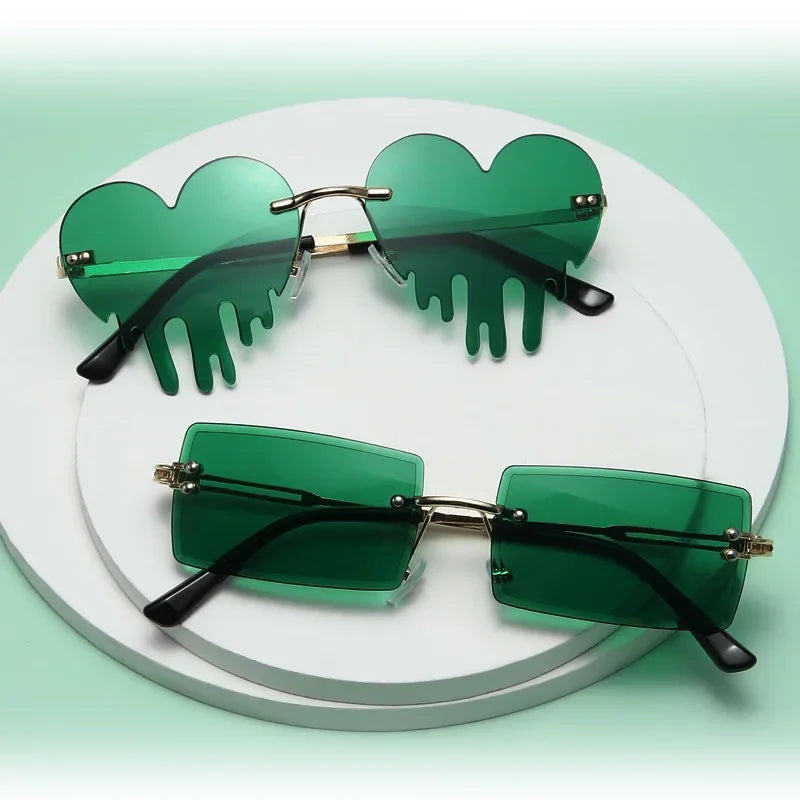 Fashion Irish Shamrock Sunglasses Green Four Leaf Clover Leprechaun Costume Glasses St. Patrick's Day Rimless Decor Sun Glasses