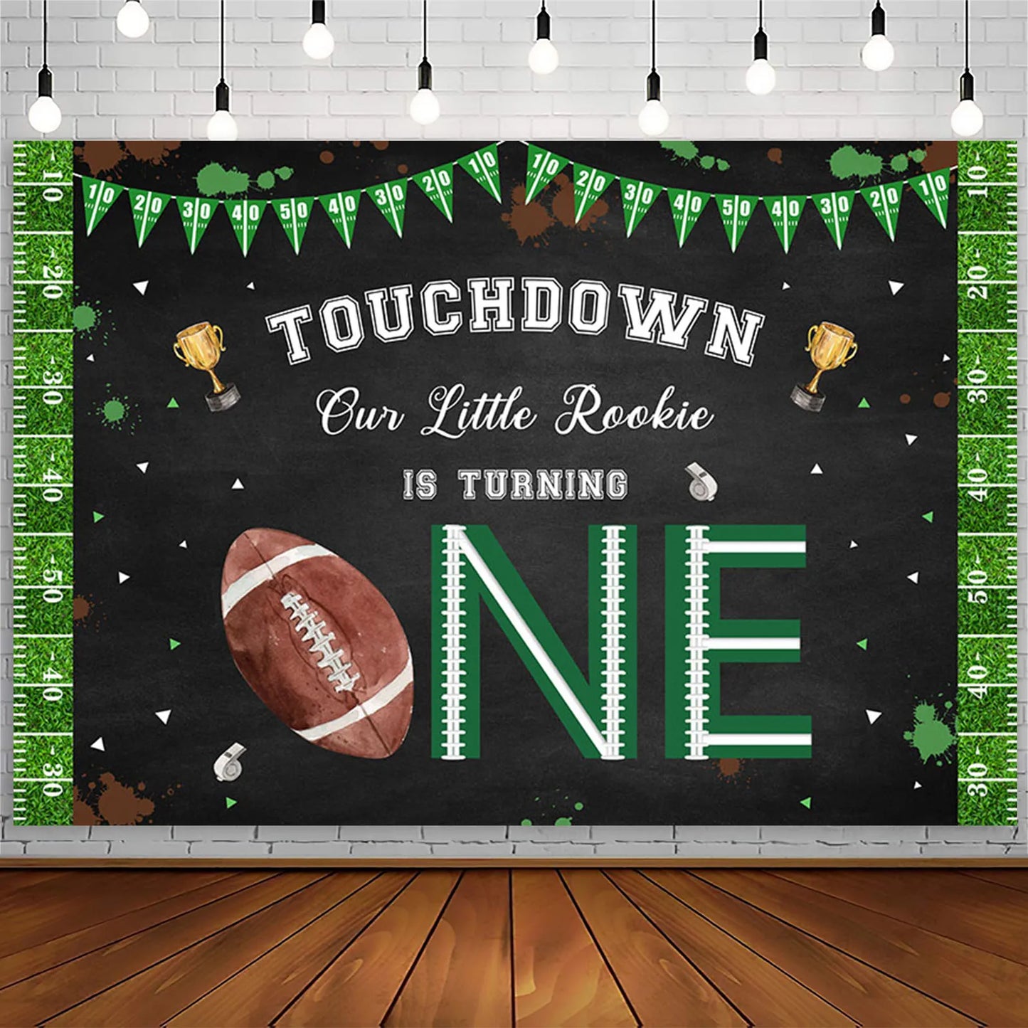 🏈 AIBIIN 1st Birthday Party Backdrop – Touchdown Rugby Theme 🎉