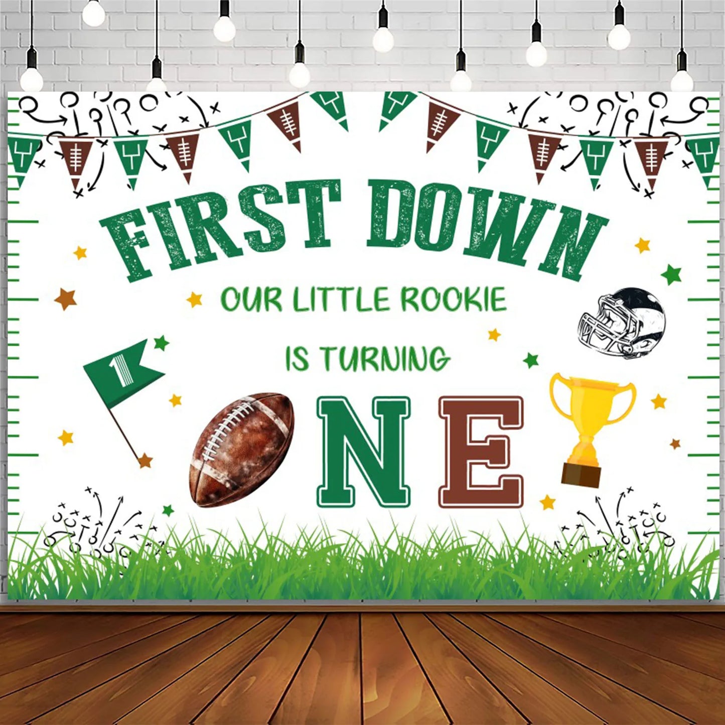 🏈 AIBIIN 1st Birthday Party Backdrop – Touchdown Rugby Theme 🎉