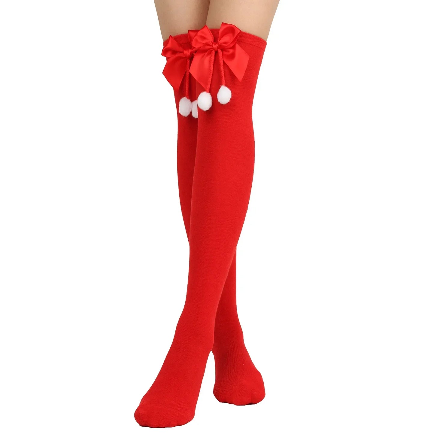 Women Over Knee Socks Christmas Striped Thigh High Stockings | Knee High Socks Cotton Polyester