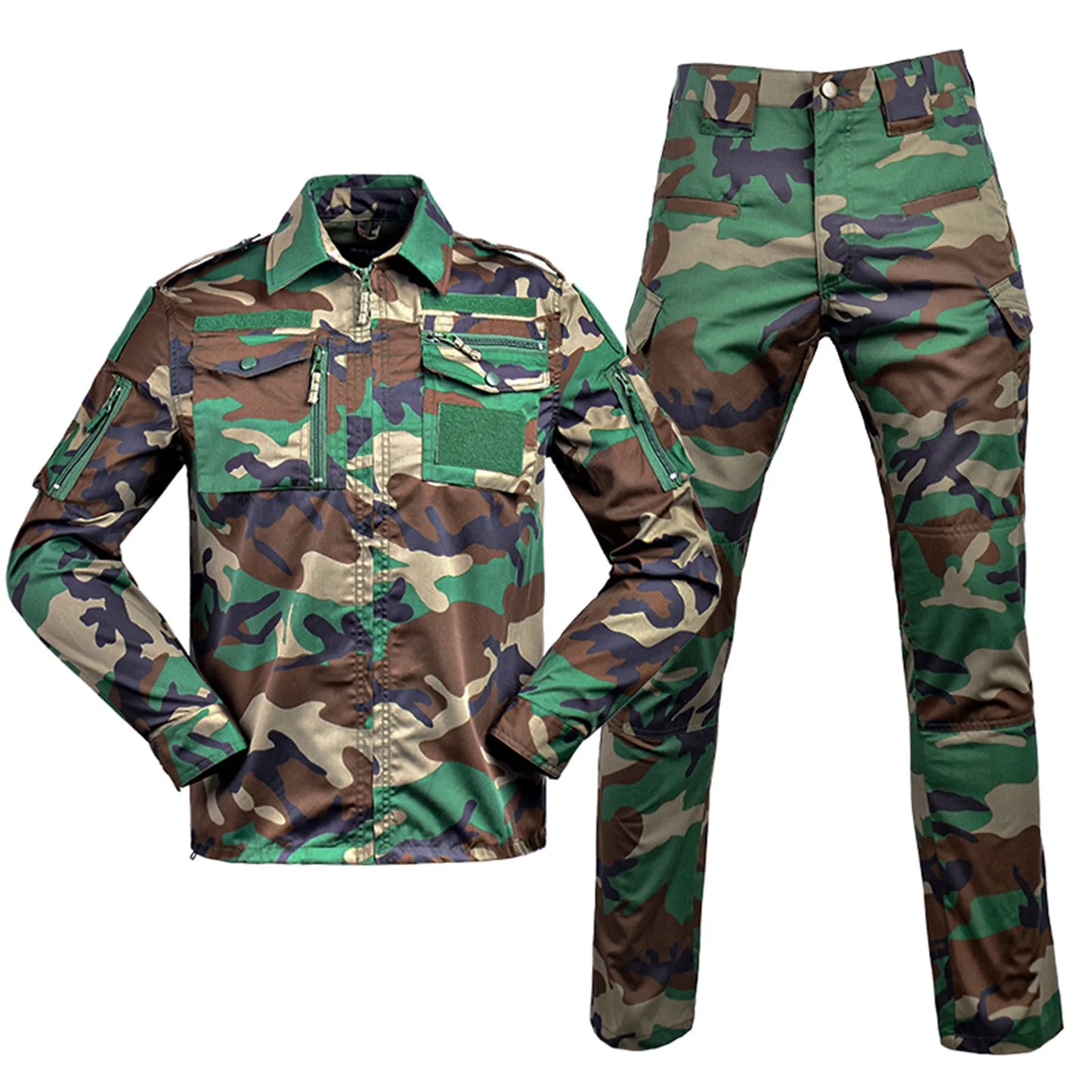 2 Piece Sets Men Breathable Camo Hunting Clothes Tactical Ghillie Suits Camping Training Suit Jacket + Pants Army Uniform Military 🏞️🪖