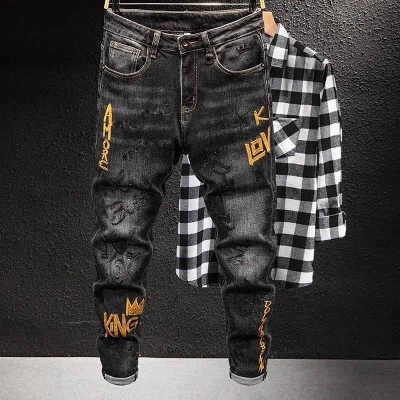 Elevate Your Wardrobe with High-End Korean Luxury 3D Embroidery Denim Jeans for Men 🔥