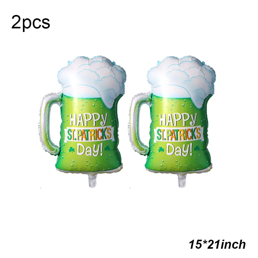 Green St. Patrick's Day Balloon Shamrock Top Hat Rainbow Foil Balloon Lucky Clover Beer Irish Festival Birthday Party Decoration