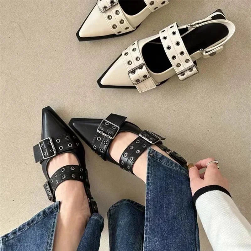 Slingback Shoes Gothic Chunky Heels: