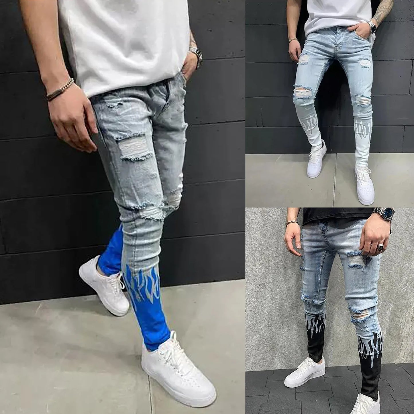 🏍️ Cool Motorcycle Prints on Ripped Summer Jeans 🌞