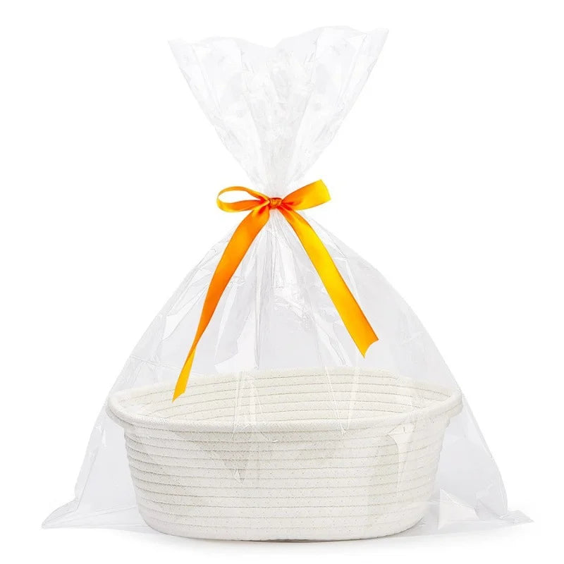 Small Woven Storage Basket w/ Gift Bag & Ribbon – Baby Toy, Diaper Organizer, Durable Rope Basket w/ Handle